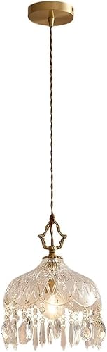Image of SKYGOO French Brass Vintage Crystal Glass Pendant Light,Adjustable Hanging Single Head Clearn Glass Lampshade Pendant Lamp, E 12 Kitchen Island Hallway Bedroom Farmhouse Hanging Lamp