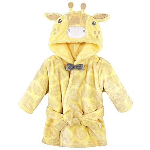 Image of Hudson Baby Unisex Baby Plush Animal Face Bathrobe, Bowtie Giraffe, 0-9 Months