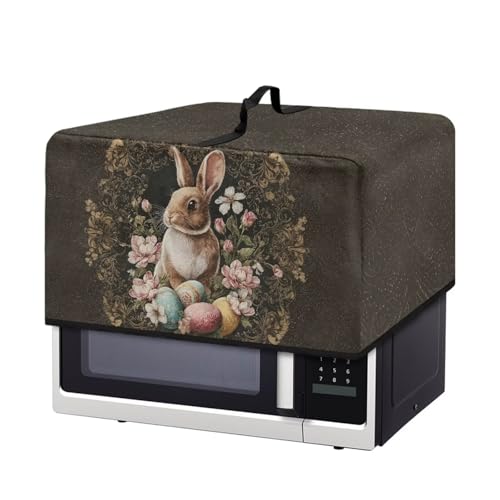 Image of Microwave Cover for Countertop Convection Ovens, Easter Decor Electrical Appliance Protector Kitchen Decor, L, 20.9 x 15.7 x 12.4 Inches, Retro Floral Bunny Easter Egg Brown