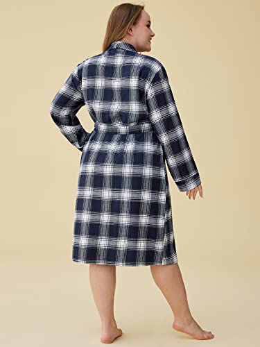 Latuza Women's Cotton Flannel Robe 2X Navy #TOP4