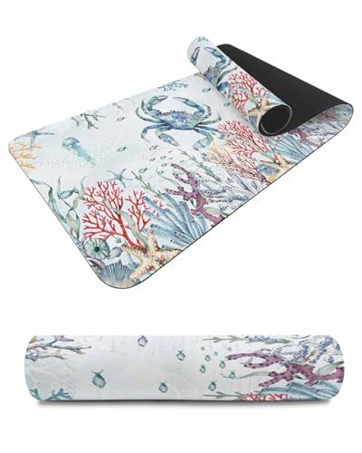 Debedcor Heat Proof Table Pads Waterproof Decorative, Blue Crab Coastal Non-Slip Table Countertop Protector, Summer Nautical Coral Insulation Mat for Dining Room, 48 x 12 Inches