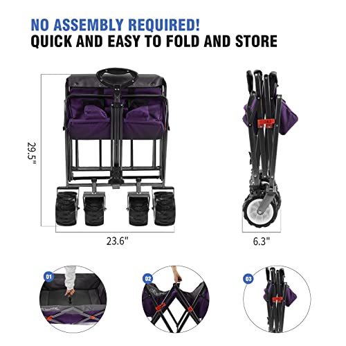 Collapsible Utility Wagon With Big All Terrain Wheels, Heavy Duty Foldable Wagon Grocery Folding Cart For Outdoor Garden Beach Sports, Purple #TOP4