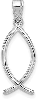Colar com pingente de peixe Ichthus em ouro branco 14 k religioso Ichthu joias finas para mulheres presentes para ela, Ouro branco Pedra