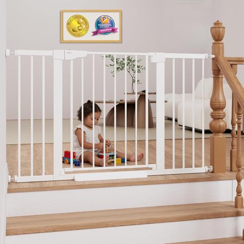 Cumbor 29.7–51.5" Extra Wide Baby Gate for Stairs, Pressure-Mounted Dog Gates for Doorways & Hallways, Auto-Close Walk-Through, No-Trip Design, Child Proof Safety, Dog/Pet Gate for Indoor Use, White