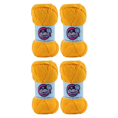 Image of NESTNHAVEN Cotton Candy 100% Cotton Yarn - (100g, 185 Meters) - Luxury Yarn for Crochet, Amigurumi, Embroidery, Toys, Garments, Flowers and Hobby, Projects. (Sunset Yellow) | (400 Gm)