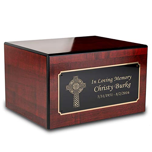 GetUrns Custom Engraved Heritage Cherry Adult Cremation Urn Memorial Box for Ashes (Celtic Cross)