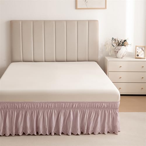 BESTORI Jupe de Lit À Volants Robuste et Élastique Style Enveloppant Cache Sommier avec 38cm de Hauteur (Rose, 198 x 203 cm)