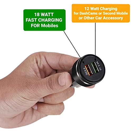 Image of Blackstar Fast Car Charger for All Mobiles - 30Watts Speed - with 2 USB Ports (18 Watts from Orange Port + 12 Watts from Green Port)