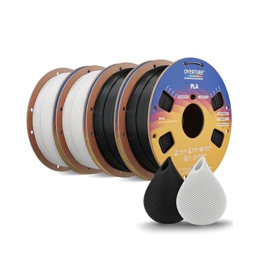 OVERTURE 4KG Bundle PLA Filament 1.75mm, Neatly Wound 3D Printer Filament 4 Pack 1kg Spool (2.2lbs), Dimensional Accuracy +/- 0.02 mm, Fit Most FDM 3D Printers (Black*2 & White*2)
