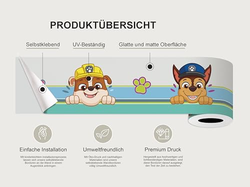 AG Design Selbstklebende Bordüre Paw Patrol, AWBD 8013 | Wasserfest Kinderzimmer Wand Dekoration | Wandbordüre für Mädchen und Junge | Folie, Mehrfarbig | Breite 500 cm x Höhe 13.8 cm