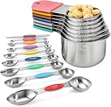 Measuring Cup and Spoon Set Stainless Steel Includes 7 Stackable Measuring Cups 8 Double-Sided Magnetic Measuring Spoons, 1 Level Meter for Dry and Liquid Ingredients (Colours9+Colours7)