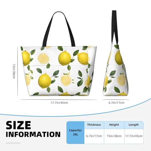 (Fresh Tropical Lemons) Large Beach Tote Bag for Women Waterproof Sandproof Travel Shoulder Bag with Pocket for Pool Vacation Weekend Gym4