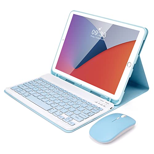 Image of SOPPY Bluetooth Keyboard Case with Mouse for iPad 9th Gen 2021, 8th Gen 2020, 7th Gen 2019 10.2 inch, Air 3 & Pro 10.5 inch, Detachable Wireless Keyboard, Slim Protective Cover, Rechargeable, Blue