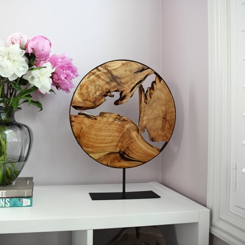 WELLAND Round Cedar Wood Sculpture 13.77\" W x 13.77\" D x 14\" H, Wood Tabletop Sculpture, Irregular Shape décor for Living Room, Bedroom, Home Office - Thumbnail 4
