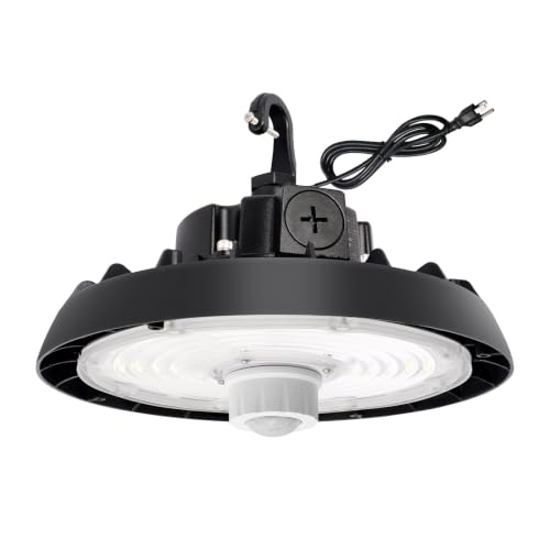 ELEPHANT DEPOT UFO Led High Bay Light with Motion Sensor, 100/120/150W, 14000/17500/21000LM, 2CCT 4000K/5000K, 0-10V Dimmable High Bay Led Shop Lights for Gym Factory Warehouse, Hook(1, 150, Watts)