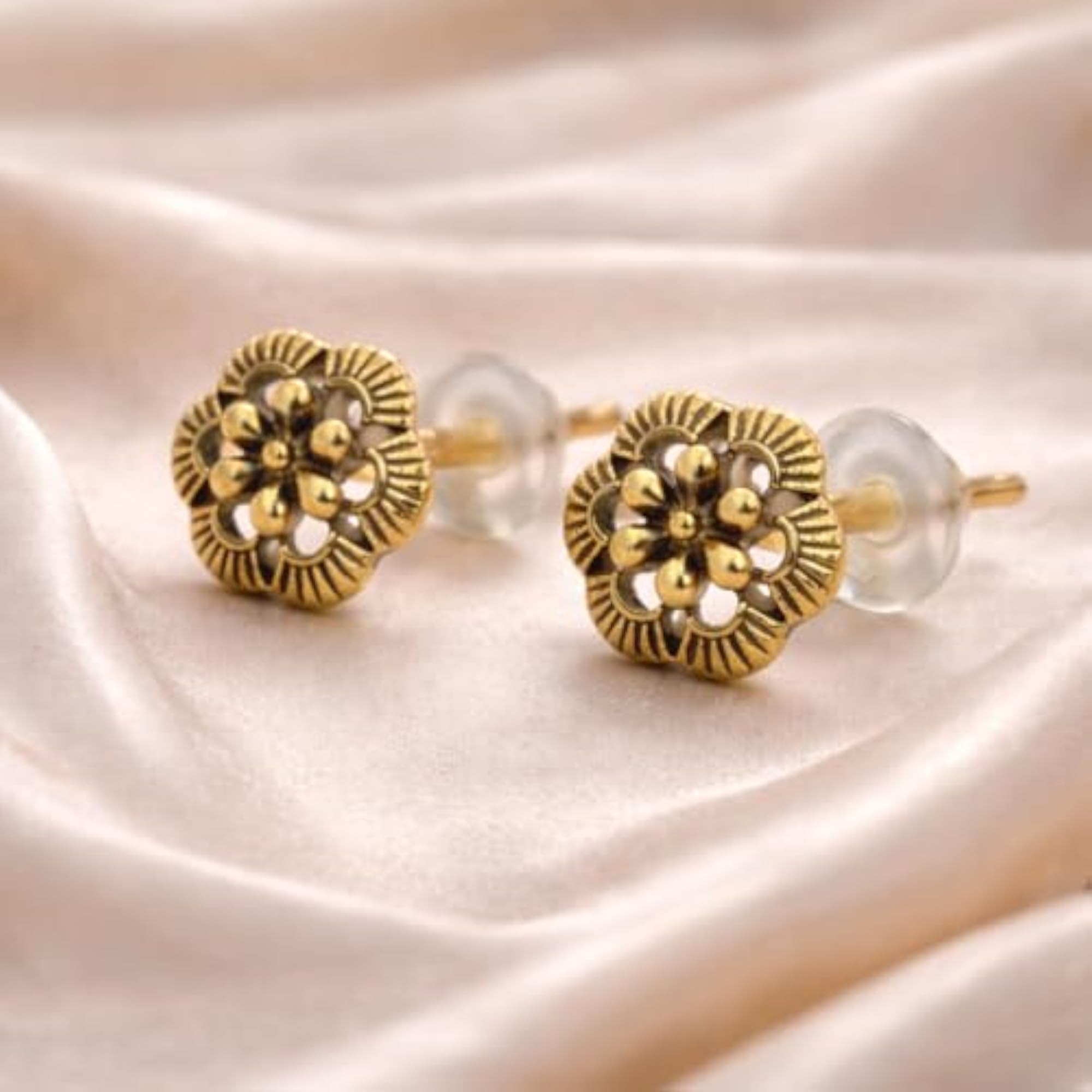 Antique Oxidised Floral Stud Earrings