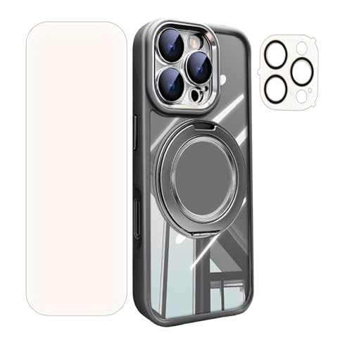Coque iPhone 16 Pro grise avec support de bureau et protection intégrale