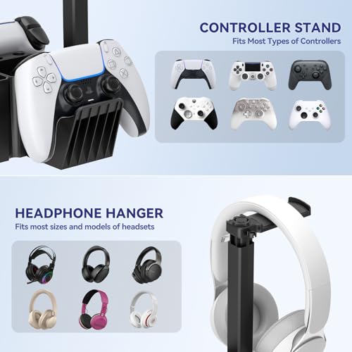 KDD Dual Controller Holder with Headphone Stand - Multi-Functional Desk Storage Accessories Box with Phone Holder - Controller Headset Stand with Desktop Organizer for Remote Control Black - Image 4