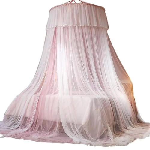 Cortina de cama de princesa de doble capa, cúpula redonda for colgar en el techo, malla transparente suave de encaje, dosel for cama de dormitorio de niña, red, suministros for el hogar(Pink,XL)