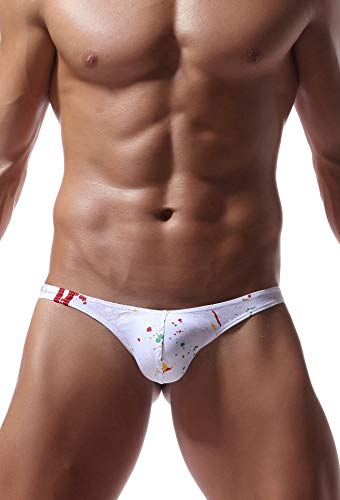 Newsywell Hommes String en Coton Bulge Mode Micro Tanga Thong Bikinis Slip Taille Basse sous-vêtements Blanc X-Large