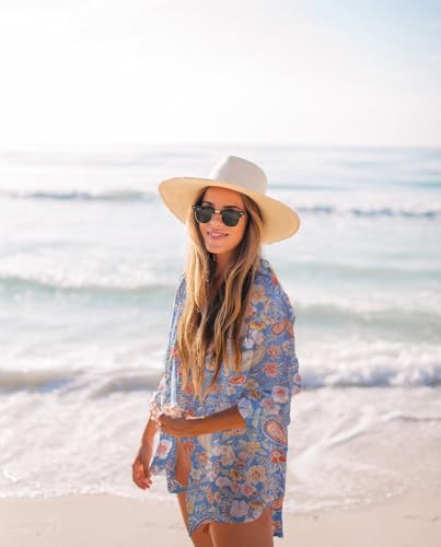 Image of Zoye Chen Women's Bikini Swimsuit Cover Up Button Down V Neck Shirts Long Sleeve Blouse Beachwear Bathing Suit