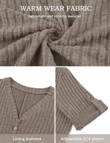 Image of Koscacy Women Plus Size V Neck 3 /4 Roll Sleeve Sweater Casual Knit Tops Solid Color Blouses