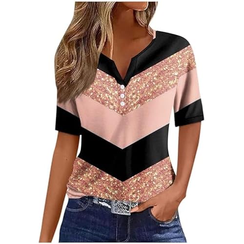 Ceboyel Women Trendy 2026 Summer Tops Striped Sparkly Print Tshirts Shirt Short Sleeve Blouses Tunic Dressy Casual Clothes