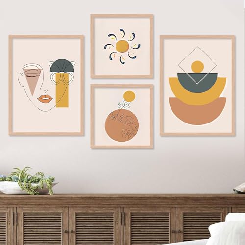 Image of Kotart Premium Digital Paintings with Frame for Home Decoration - Minimalistic Shapes Painting for Living Room Bedroom Office Room Decor - Painting for Wall Decoration - Pack of 4 (Art 8, Big (13x17 or 13x13 inch))