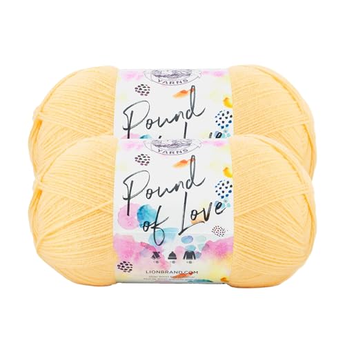 Image of Lion Brand Yarn, Pound of Love Crochet Yarn, Honey Bee, Yellow, 2 Pack | Large Skein Everyday Basic 100% Acrylic Worsted Weight Knit Fiber for Baby Blankets, Classic Afghans, Sweaters, Scarf Sets