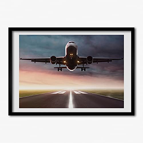 Affiche avion 70x50 cm tableau moderne cadre bois MDF Tulup