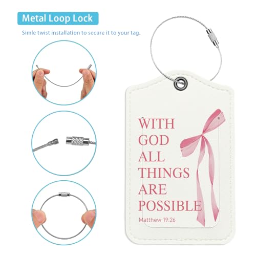 Coquette Pink Bow Luggage Tags for Suitcases, Cute Luggage Tags for Women, Bible Verses Bow Luggage Tag, Trendy Girly 2 Pack Luggage Tag for Travel, Teen Girls Gifts Suitcase Tags3