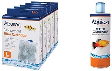 Aqueon Water Filter Replacement Cartridge, Large, 15 Pack Aquarium Fish Tank Water Conditioner Bottle, 16 oz Bundle