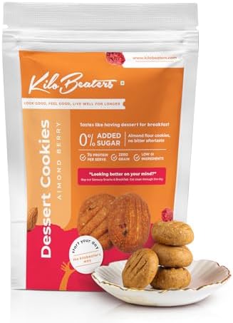 Kilobeaters Almond Berry Dessert Cookies 400G (Pack Of 1) | 7G Protein Per Serve | Ready To Eat Tea Time Snack | No Maida & 0% Added Sugar | Keto Friendly Almond Biscuit | Healthy Snacks For Adults