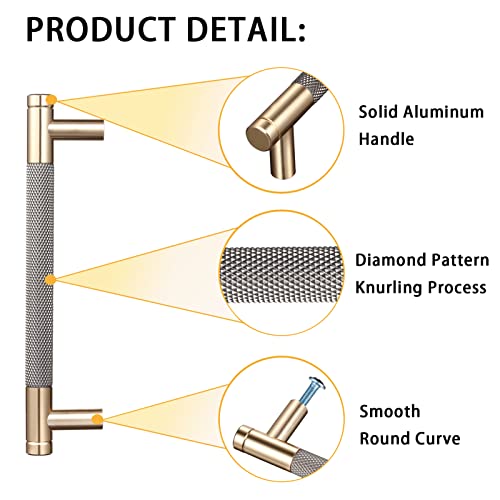 Gtkhaappy Cabinet Handles 12-Pack 6.2'' Modern Grey & Gold Aluminum Cabinet Pulls Knurled Diamond Pattern Drawer Hardware For Kitchen Cupboard Door And Bathroom (5" Hole Center) #TOP2