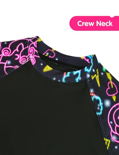 Image of Girls Swimsuit Colorful Short Sleeve Bathing Suits UPF 50+ Rash Guard Set Two Piece Summer Swimwear