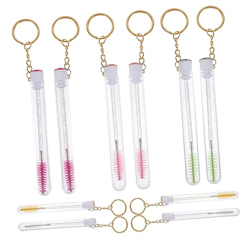 ノーブランド品 10個 キーホルダーマスカラブラシ まつげエクステキット 再利用可能 リップワンド アイラッシュカーラー 試験管付きまつげブラシ チューブとキーホルダー付きまつげブラシ