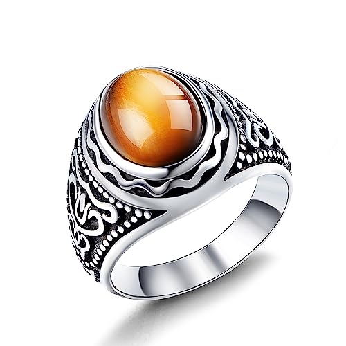 Dochais Bague Homme Acier inoxydable,Bague Chevaliere Homme Bague Homme Argent,Bague Brande Taille Homme (Argent, 64)