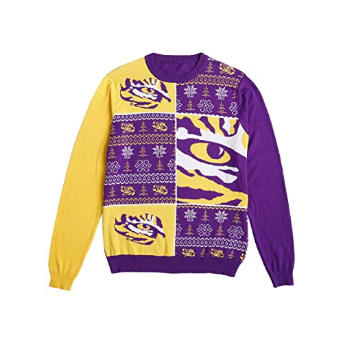 Image of FOCO LSU Tigers NCAA Mens Busy Block Snowfall Sweater - XL