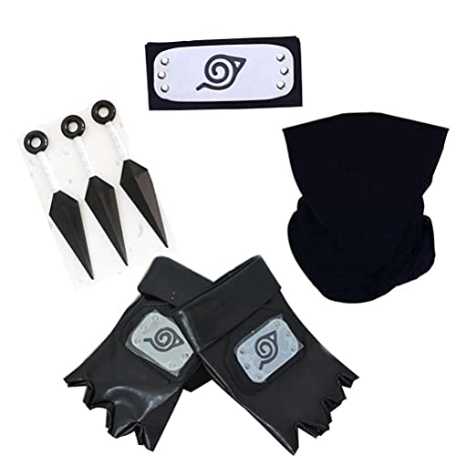 bimnux Naruto Cosplay Accessory Set - Anime Naruto Headband, Anime Naruto Headband Kunai Gloves Kakashi Cosplay Prop