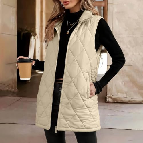 Winter Vest Women Sleeveless Long Puffer Vest — view 3