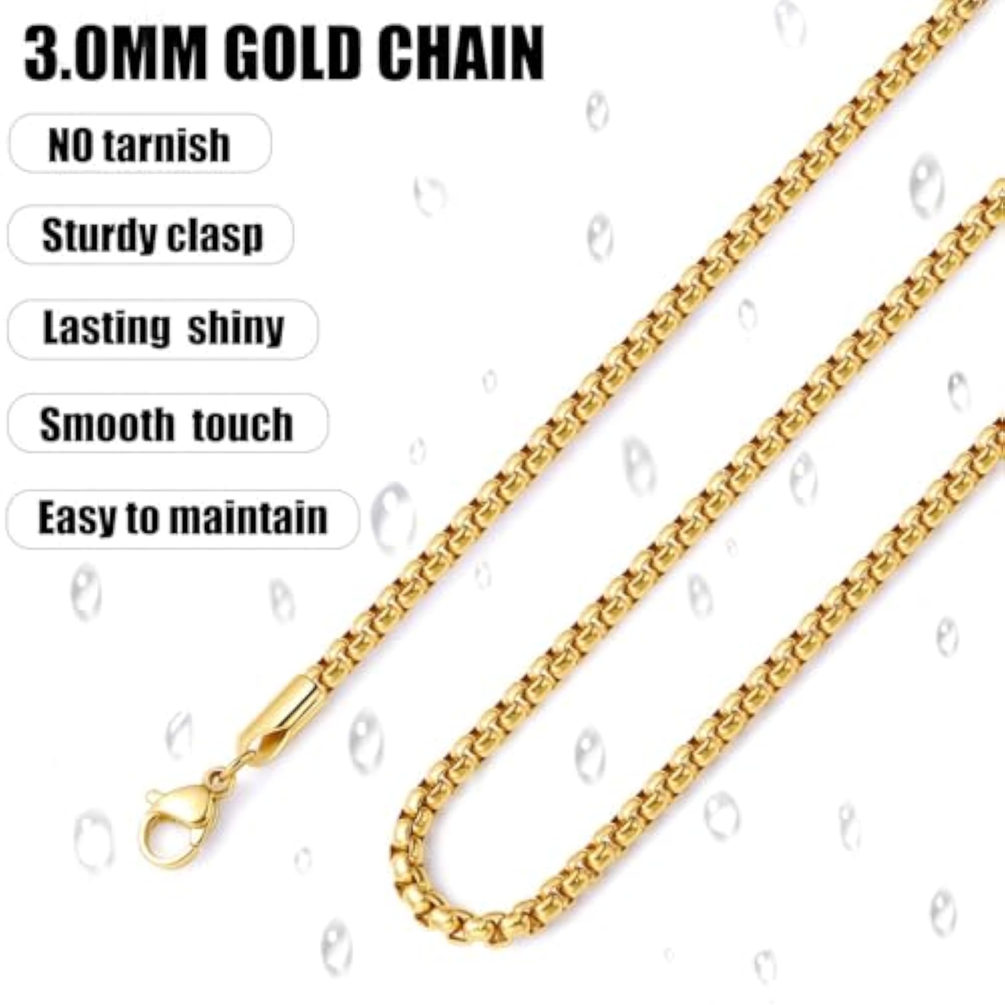Men's Stainless Steel Box Chain Necklace, 18-28 Inches