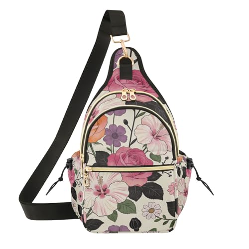 Sac à bandoulière pour femme William Morris rose rouge avec sangle réglable pour le voyage