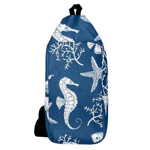 Sac à dos à bandoulière imprimé marin multicolore, petit sac de sport 16x36.5cm robuste