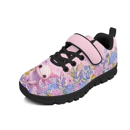Kids Sneakers for Boys Girls Running Tennis Shoes Lightweight Breathable Sport Athletic Cute Axolot Floral Pattern