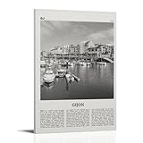 Gijon Póster Blanco y Negro Pintura Decorativa Lienzo Arte de Pared Salón Póster Dormitorio Pintura, Arte de Pared Impresión de Imagen Moderna Decoración de Habitación Familiar 08 x 12 Pulgadas (20 x