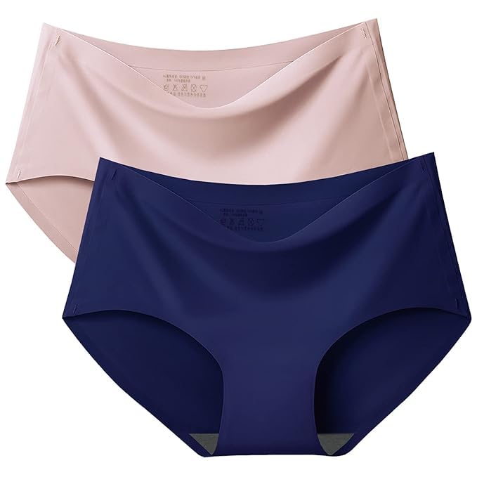 Seamless ice Silk Cotton Underwear Women No Show Bikini Panties Invisibles No Panty Line Workout Hipster 2 Pack(Free Size Suitable 65 to 85 cm Waist)-image-7