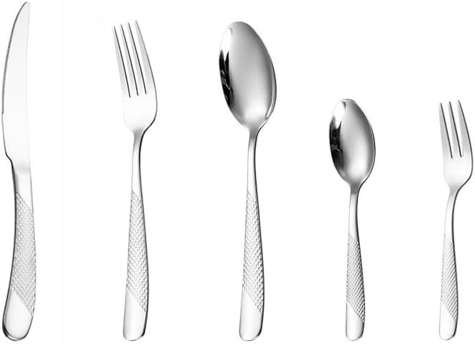 Silverware Flatware Set, 5/20/30/40/50/60 Piece Stainless Steel Tableware Thickened Steak Knife, Fork, Spoon, Tea Spoon, Tea Fork Set(Silver,30 Piece set for 6)