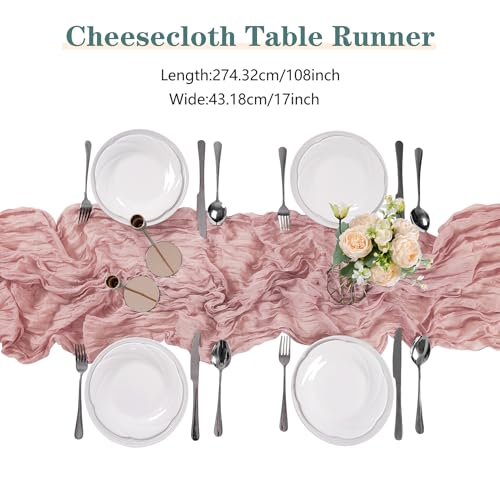 15 Pack Dusty Pink Cheesecloth Table Runner 9FT Rustic Sheer Table Runners 17x108 Inch Gauze Boho Runner for Wedding Bridal Baby Shower Birthday Party Table Decorations by Cupuamon - Used condition - Image 2