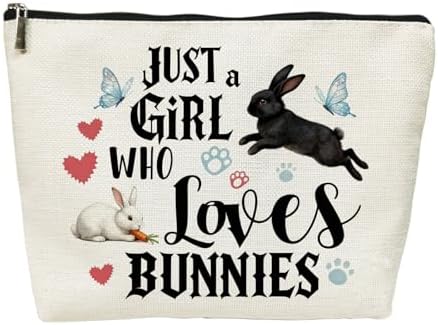 SIUNY Bunny Gifts for Women Cosmetic Bag, Just A Girl Who Loves Bunnies Makeup Bag Animal Lover Gift Bunny Lover Gift for Women Birthday Daughter Niece Sisters Friends Makeup Travel Bag (Bunnies)