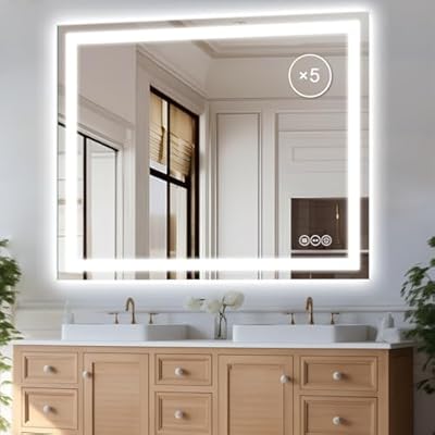 LED Bathroom Mirror 32 x 40 Inch Anti-Fog Bathroom Mirror with Led Illuminated Mirror, Wall Mounted Lighted Vanity Mirrors for Wall with 3 Colors Dimmable, Touch Switch Smart Mirror